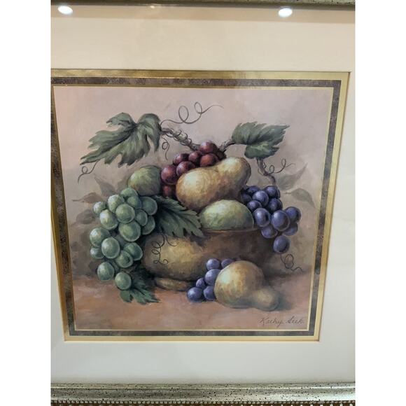 Vtg Gold Frame Matted Kathy Seek Design Still Life Fruit Wall Art Print Lot Of 2 - Picture 6 of 12